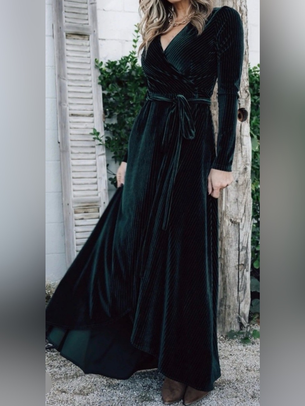 Baltic Born Deep Green Velvet Wrap Maxi Dress